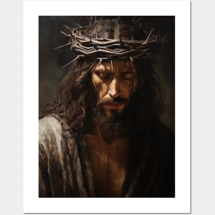 Jesus Christ Wearing Crown of Thorns in Prayer Posters and Art